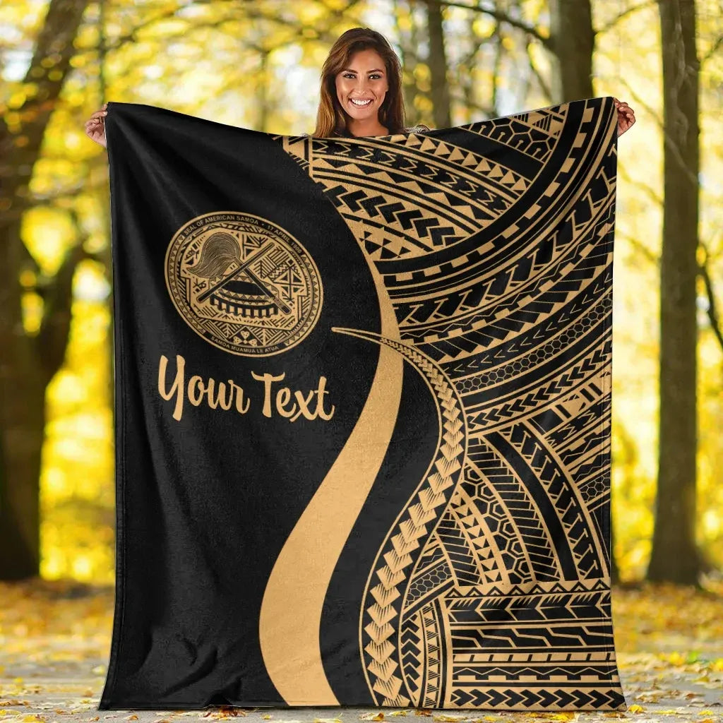 American Samoa Custom Personalised Premium Blanket - Gold Polynesian Tentacle Tribal Pattern-Myprintsy