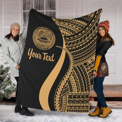 American Samoa Custom Personalised Premium Blanket - Gold Polynesian Tentacle Tribal Pattern-Myprintsy