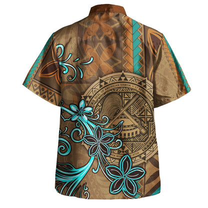American Samoa Hawaiian Shirt Polynesian Pattern Motif And Teal Boar Tusk-Myprintsy