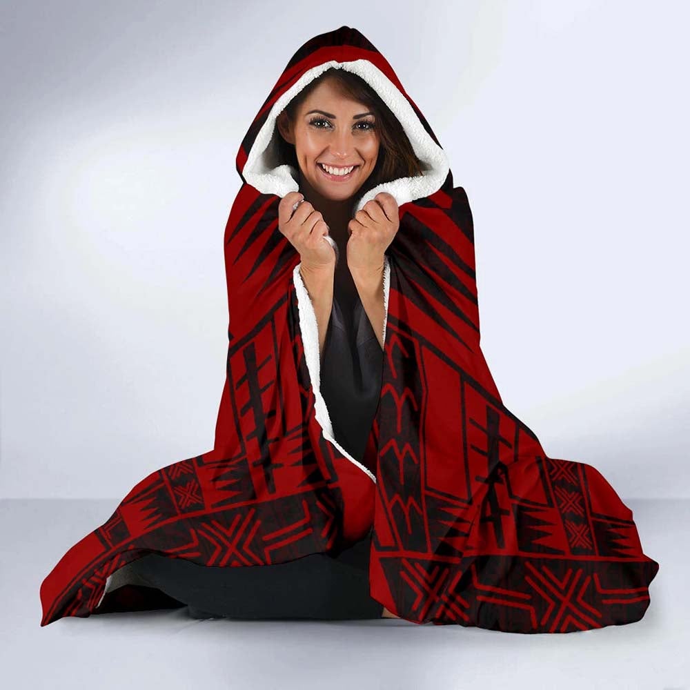 American Samoa Hooded Blanket - Polynesian Tattoo Red-Myprintsy