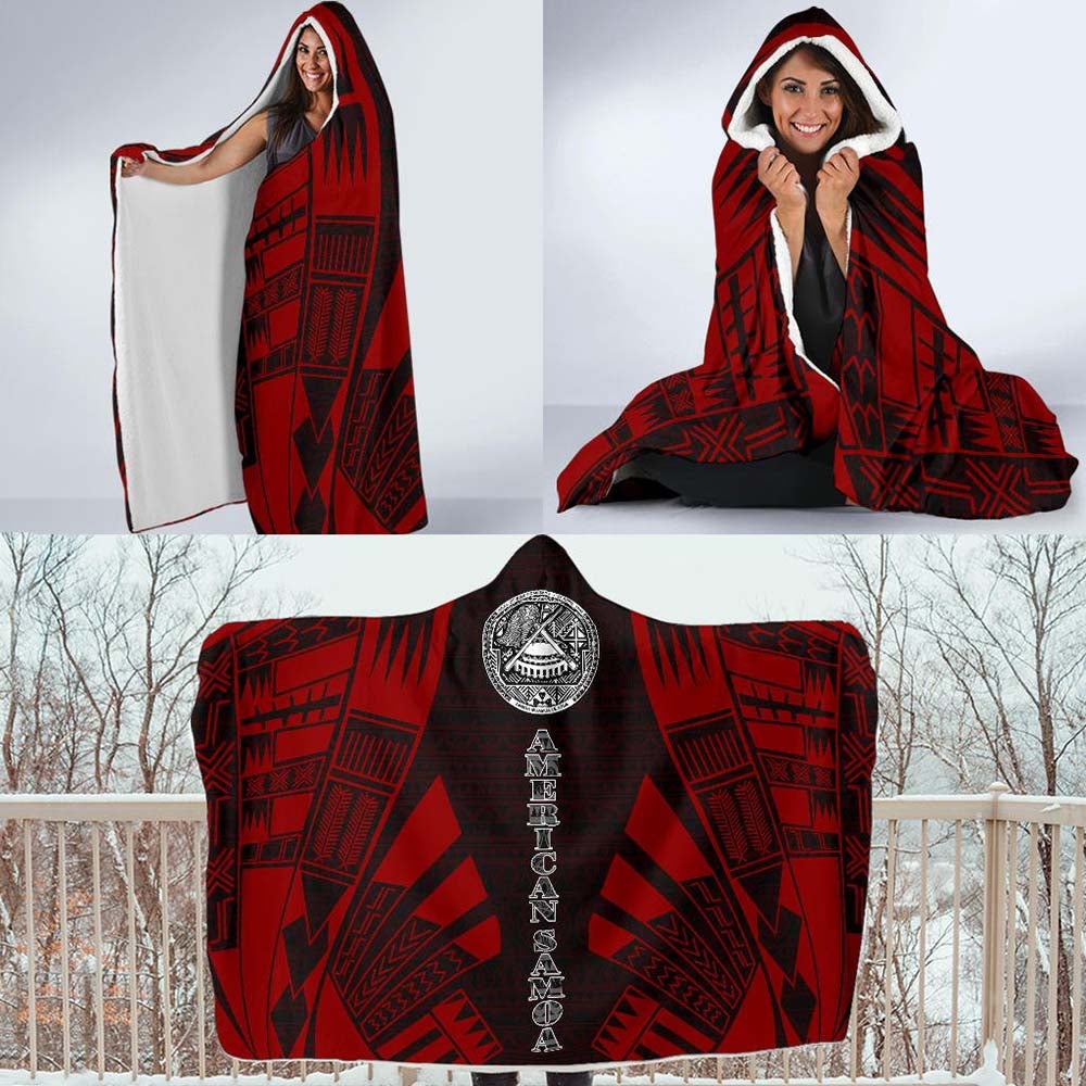 American Samoa Hooded Blanket - Polynesian Tattoo Red-Myprintsy
