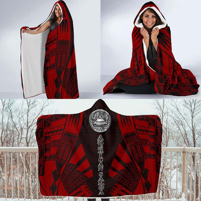 American Samoa Hooded Blanket - Polynesian Tattoo Red-Myprintsy