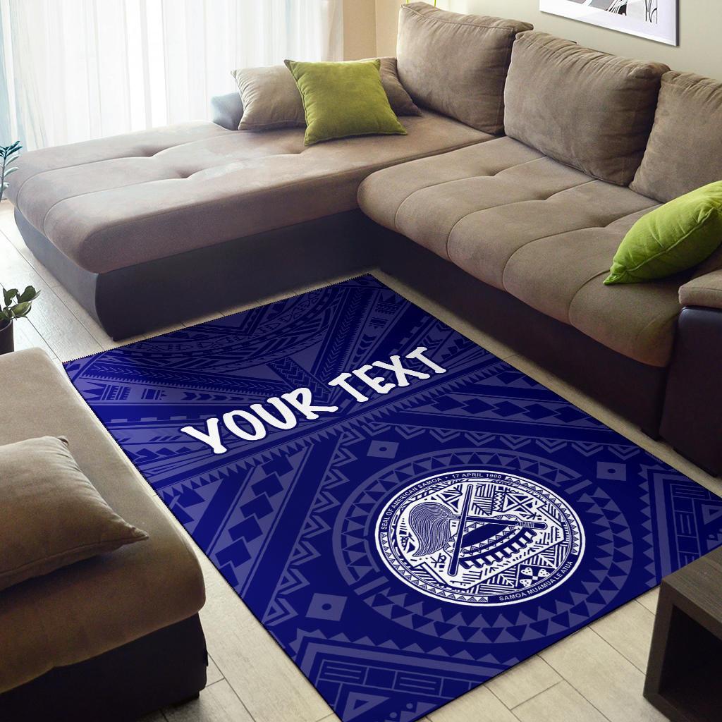 American Samoa Personalised Area Rug - Seal In Polynesian Tattoo Style (Blue) -BN25-Myprintsy
