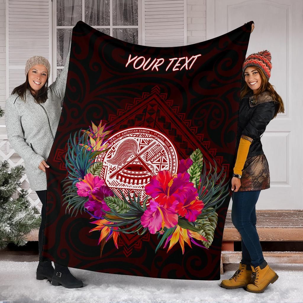 American Samoa Personalised Premium Blanket - Coat Of Arm With Polynesian Patterns-Myprintsy
