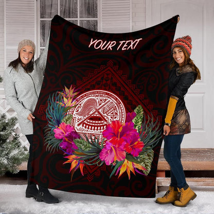 American Samoa Personalised Premium Blanket - Coat Of Arm With Polynesian Patterns-Myprintsy