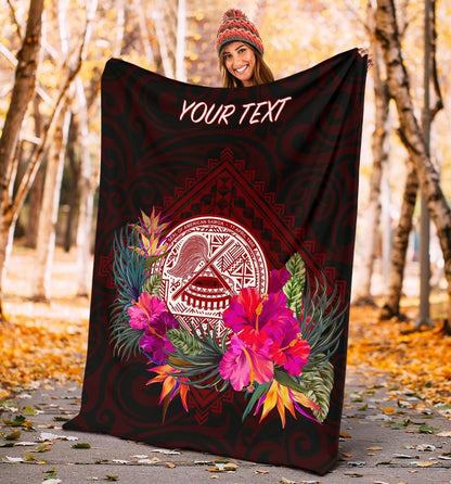 American Samoa Personalised Premium Blanket - Coat Of Arm With Polynesian Patterns-Myprintsy