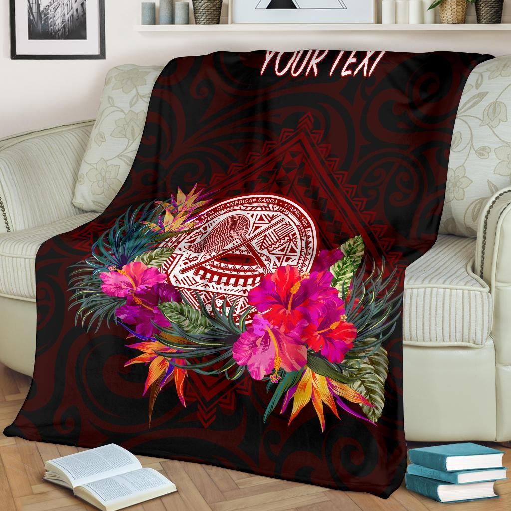 American Samoa Personalised Premium Blanket - Coat Of Arm With Polynesian Patterns-Myprintsy
