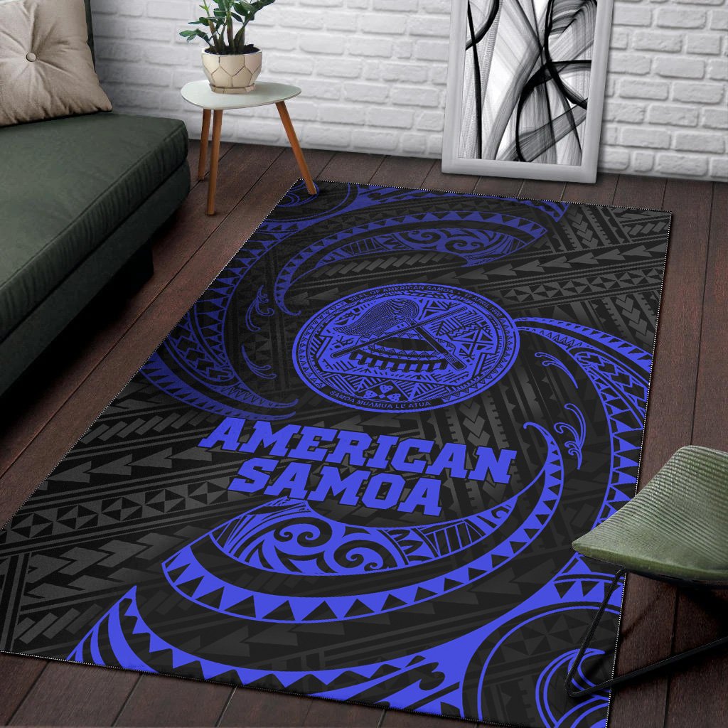 American Samoa Polynesian Area Rug - Blue Tribal Wave-Myprintsy