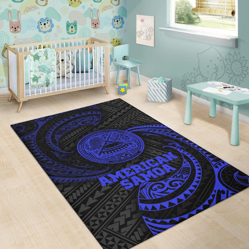 American Samoa Polynesian Area Rug - Blue Tribal Wave-Myprintsy