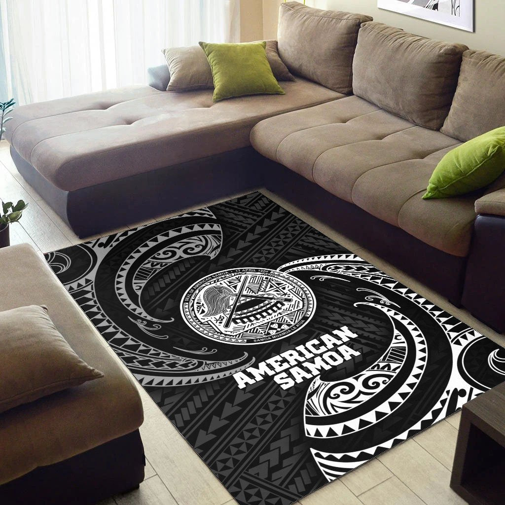 American Samoa Polynesian Area Rug - White Tribal Wave-Myprintsy