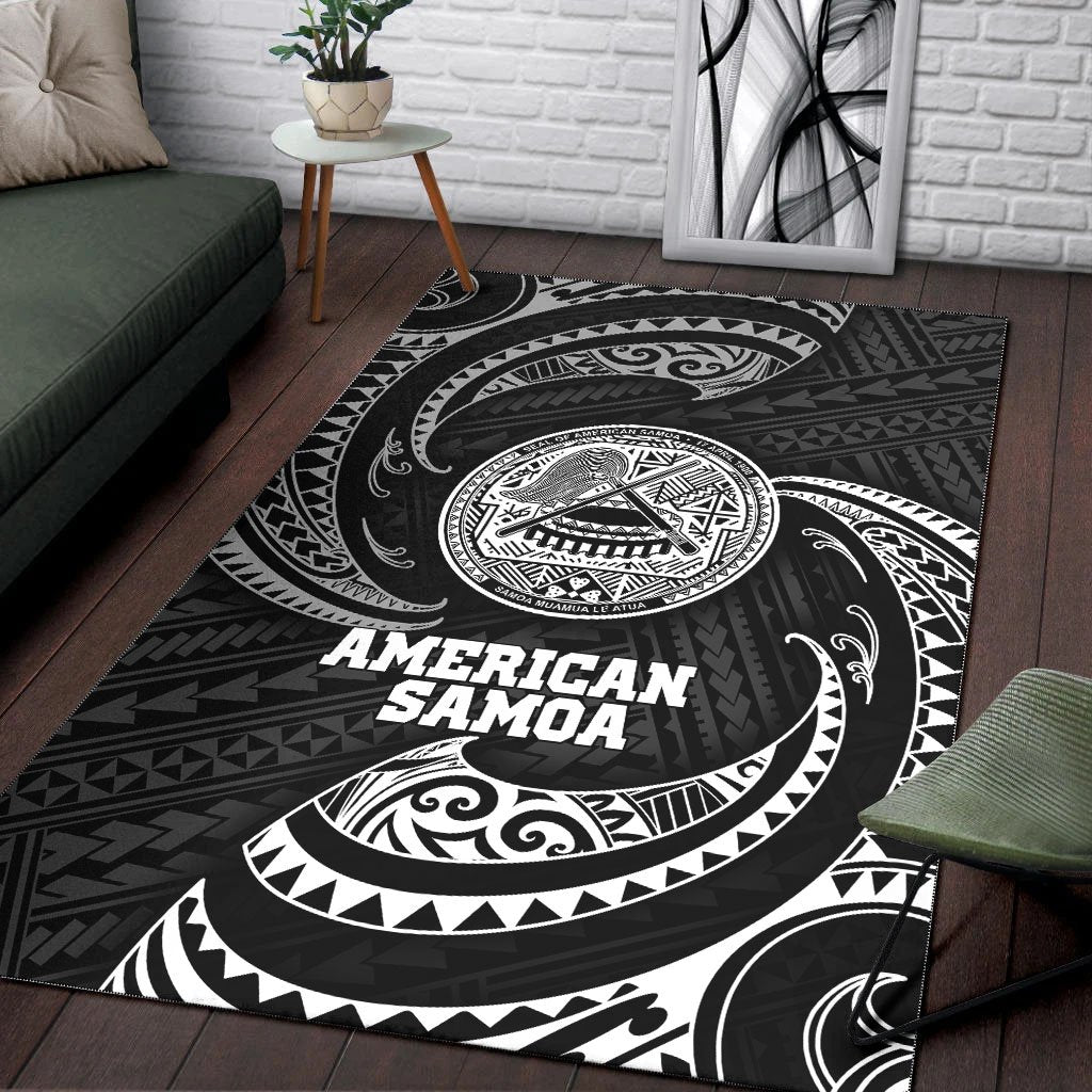 American Samoa Polynesian Area Rug - White Tribal Wave-Myprintsy