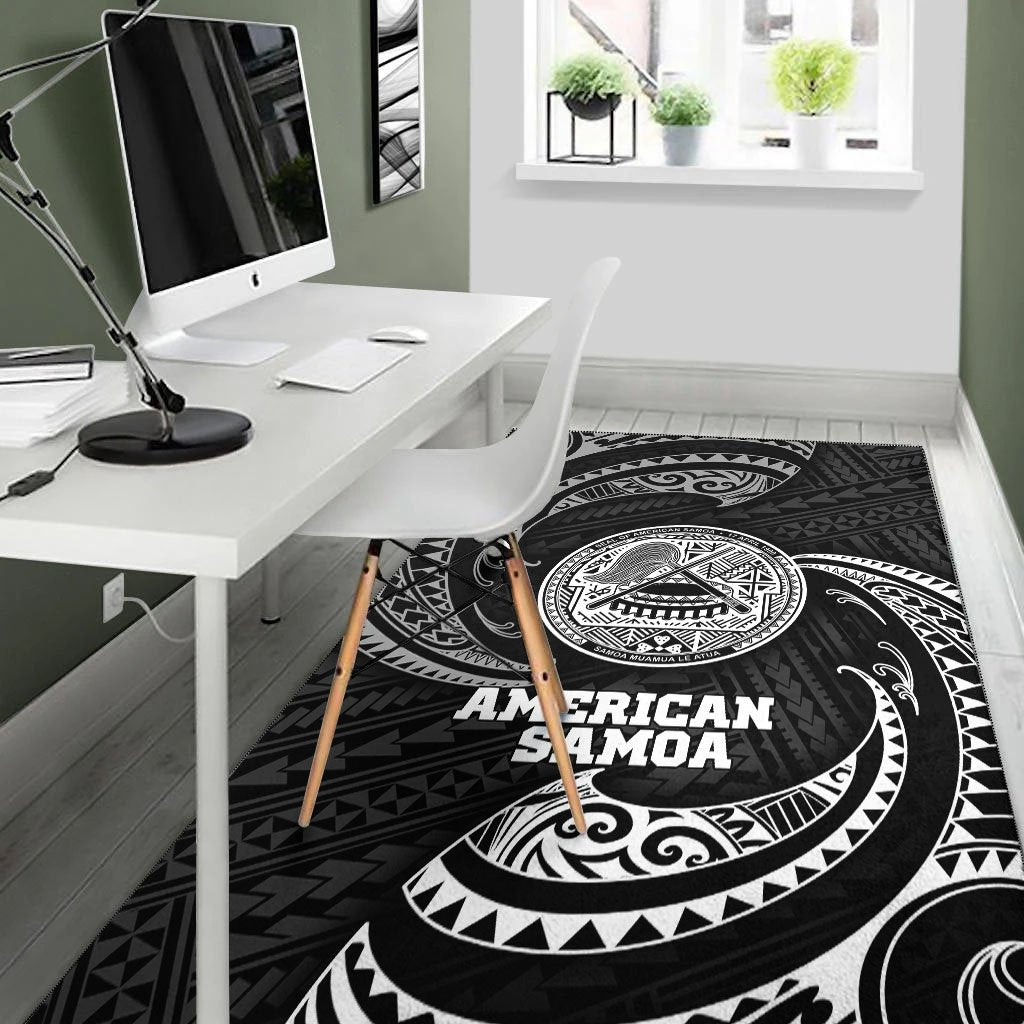 American Samoa Polynesian Area Rug - White Tribal Wave-Myprintsy