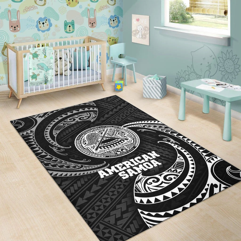 American Samoa Polynesian Area Rug - White Tribal Wave-Myprintsy