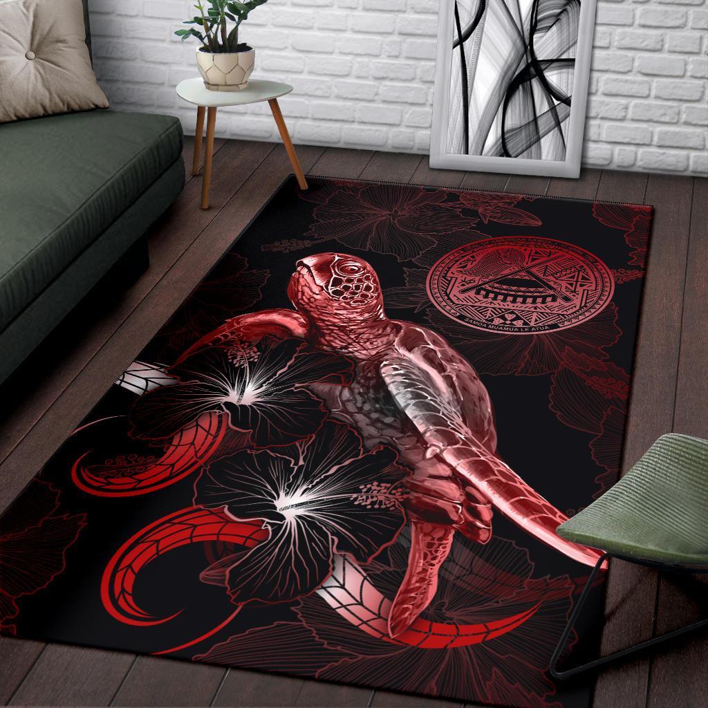 American Samoa Polynesian Area Rugs - Turtle With Blooming Hibiscus Red-Myprintsy