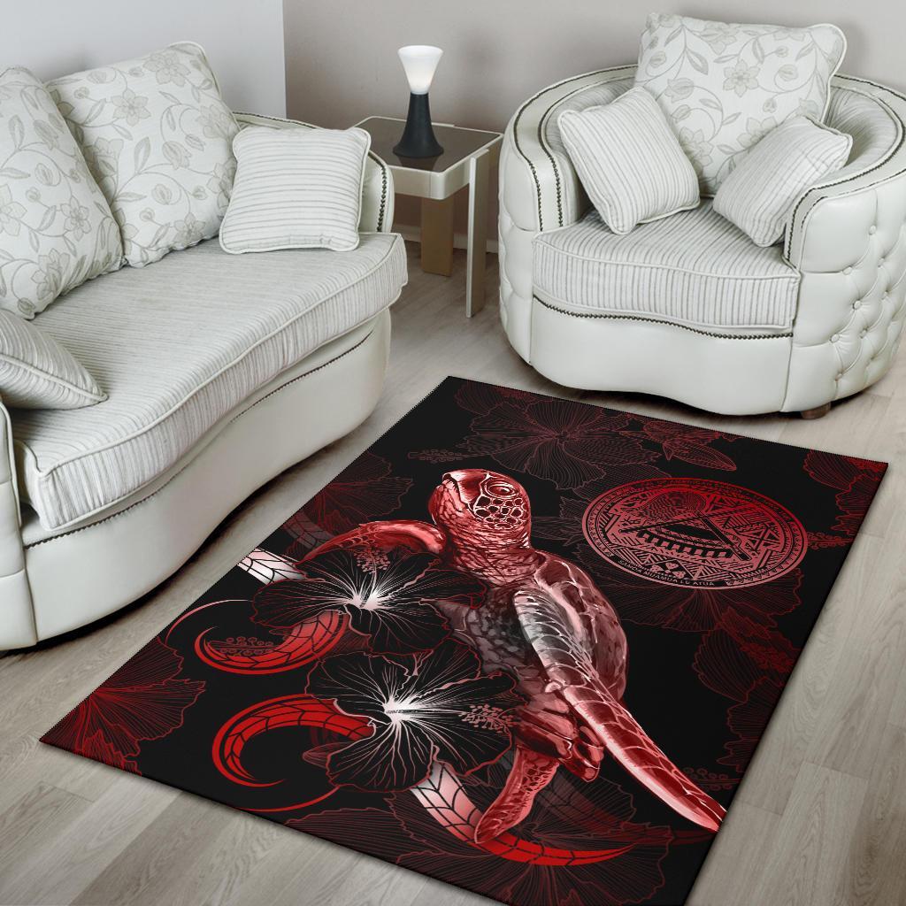 American Samoa Polynesian Area Rugs - Turtle With Blooming Hibiscus Red-Myprintsy