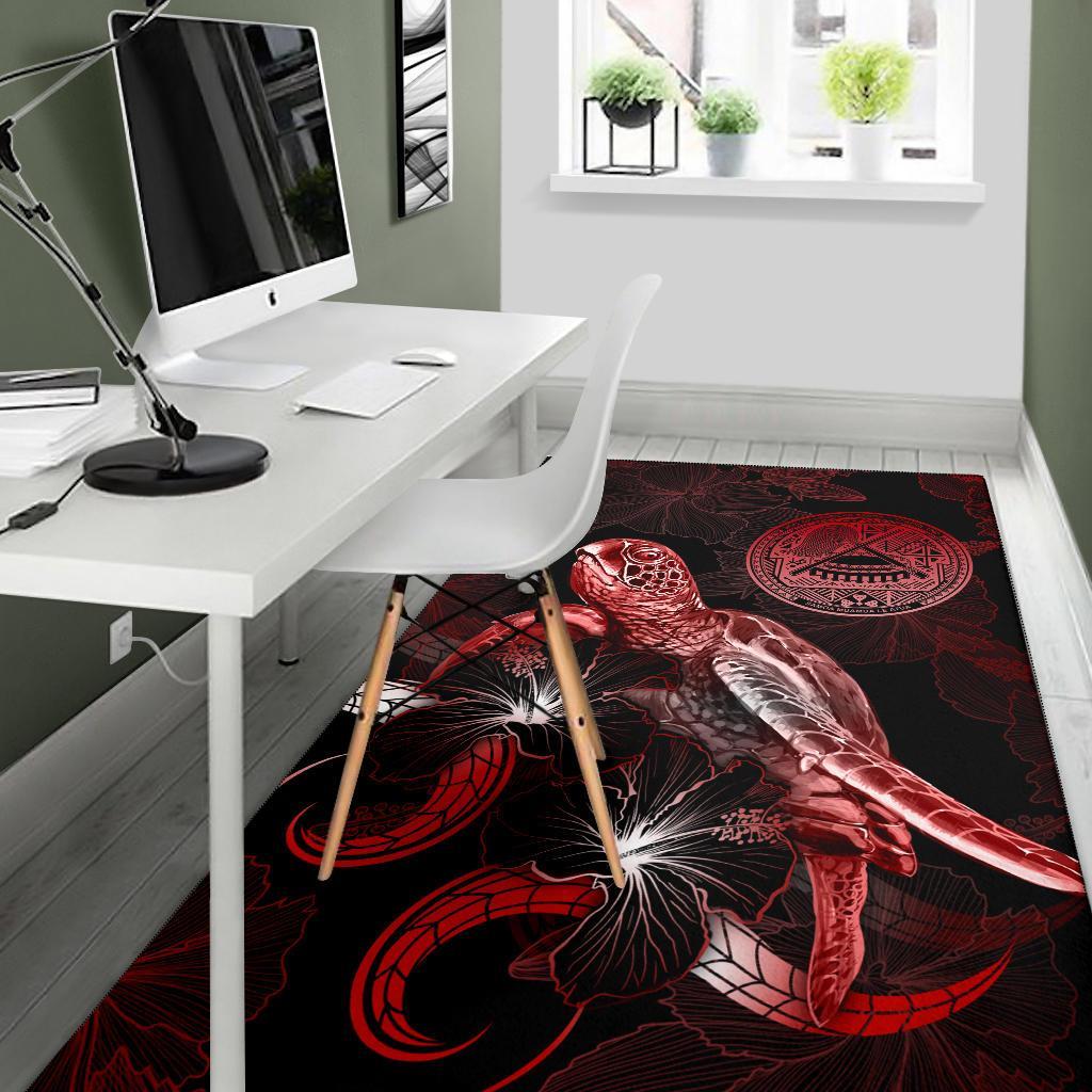 American Samoa Polynesian Area Rugs - Turtle With Blooming Hibiscus Red-Myprintsy