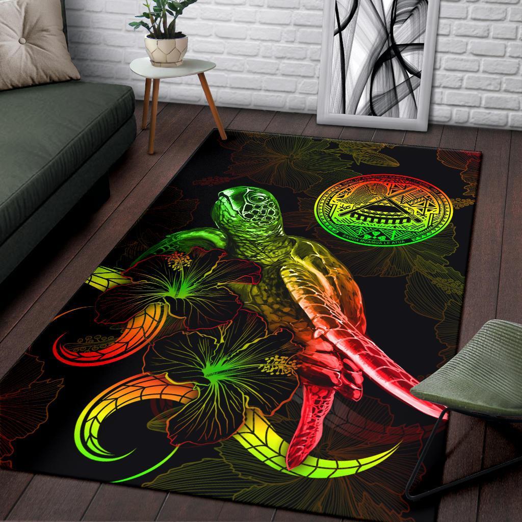 American Samoa Polynesian Area Rugs - Turtle With Blooming Hibiscus Reggae-Myprintsy
