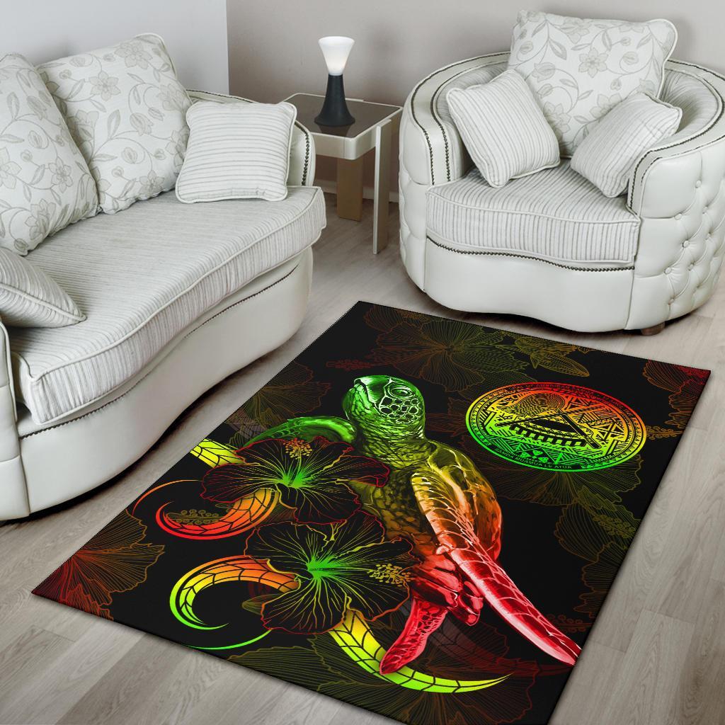 American Samoa Polynesian Area Rugs - Turtle With Blooming Hibiscus Reggae-Myprintsy