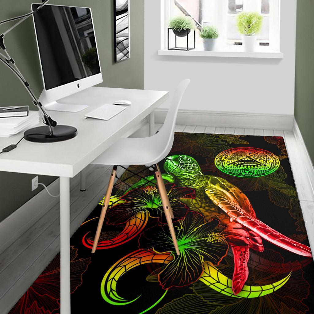 American Samoa Polynesian Area Rugs - Turtle With Blooming Hibiscus Reggae-Myprintsy