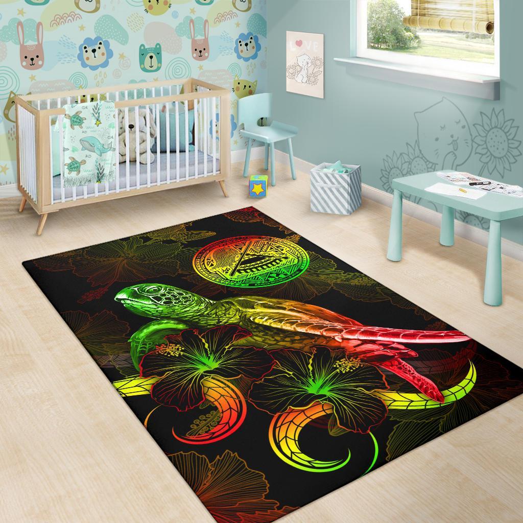 American Samoa Polynesian Area Rugs - Turtle With Blooming Hibiscus Reggae-Myprintsy