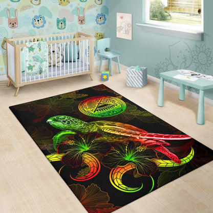 American Samoa Polynesian Area Rugs - Turtle With Blooming Hibiscus Reggae-Myprintsy