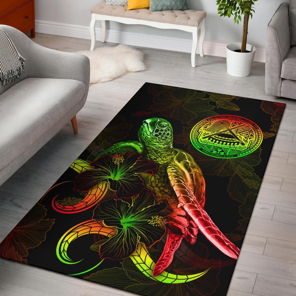 American Samoa Polynesian Area Rugs - Turtle With Blooming Hibiscus Reggae-Myprintsy