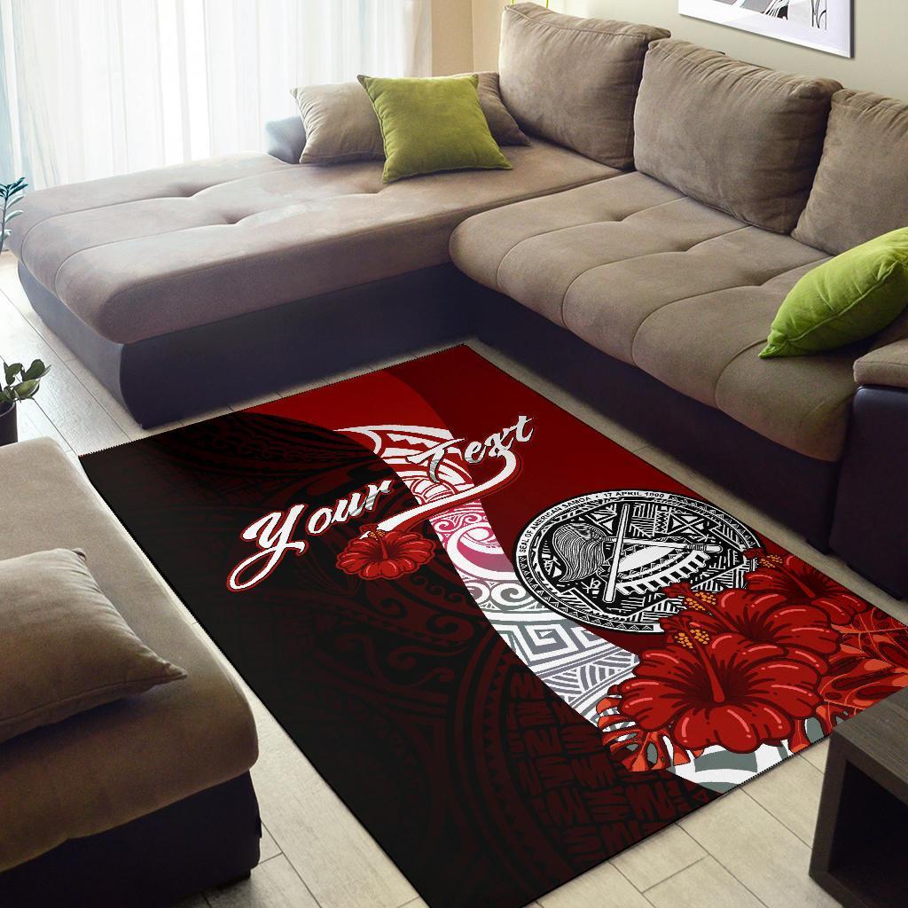 American Samoa Polynesian Custom Personalised Area Rug - Coat Of Arm With Hibiscus-Myprintsy
