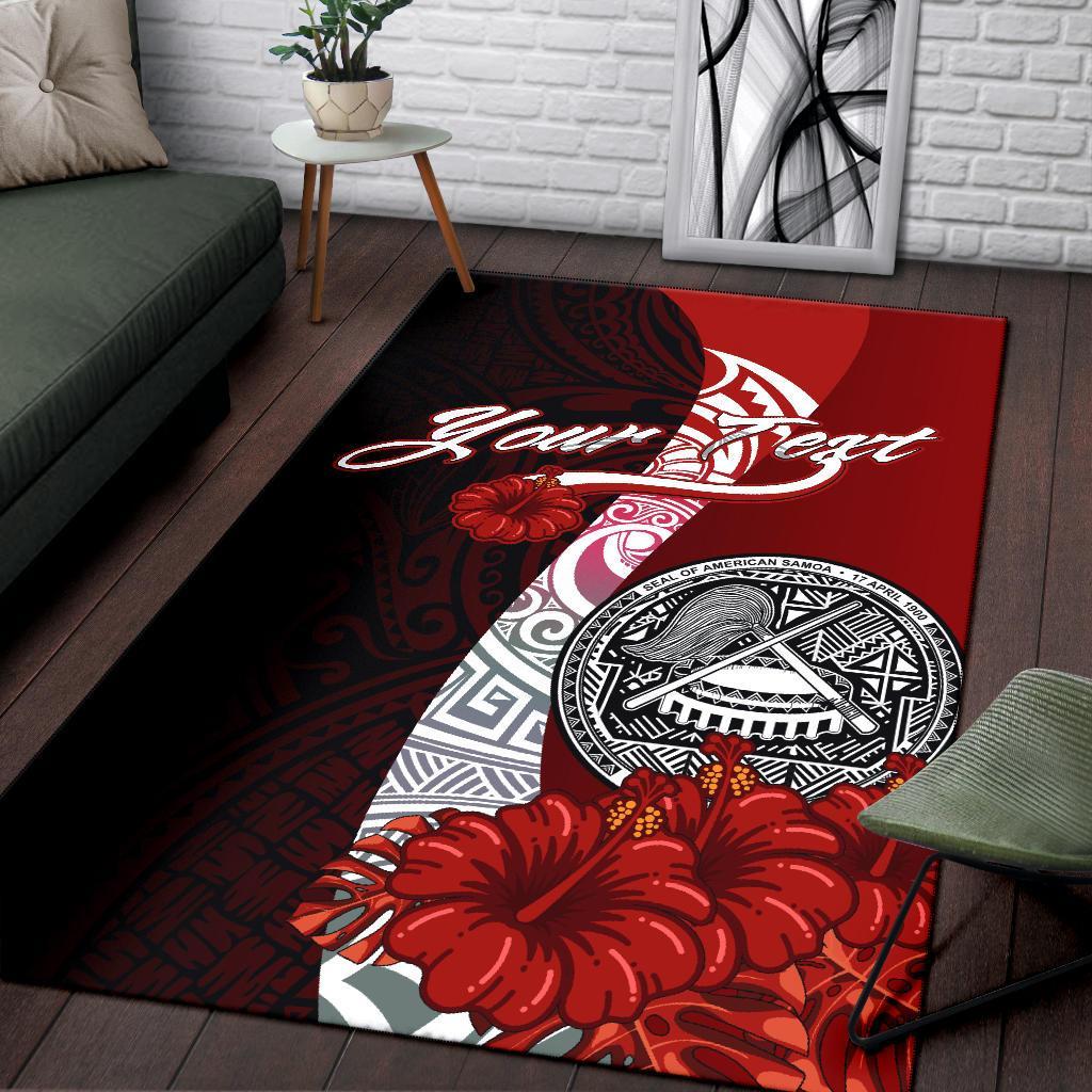 American Samoa Polynesian Custom Personalised Area Rug - Coat Of Arm With Hibiscus-Myprintsy