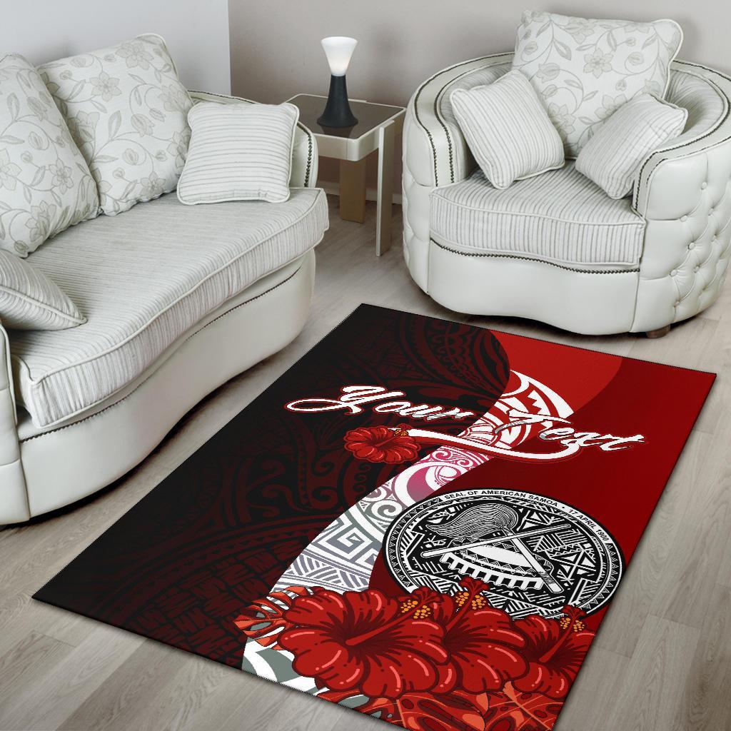 American Samoa Polynesian Custom Personalised Area Rug - Coat Of Arm With Hibiscus-Myprintsy
