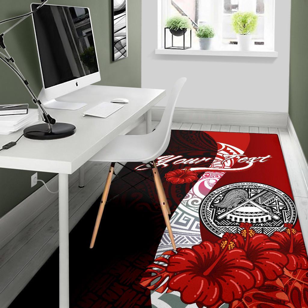 American Samoa Polynesian Custom Personalised Area Rug - Coat Of Arm With Hibiscus-Myprintsy