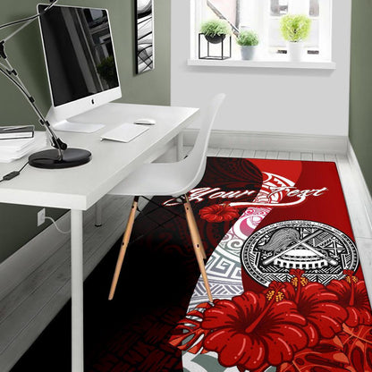 American Samoa Polynesian Custom Personalised Area Rug - Coat Of Arm With Hibiscus-Myprintsy