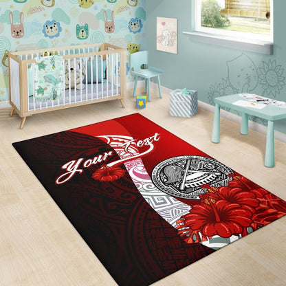 American Samoa Polynesian Custom Personalised Area Rug - Coat Of Arm With Hibiscus-Myprintsy