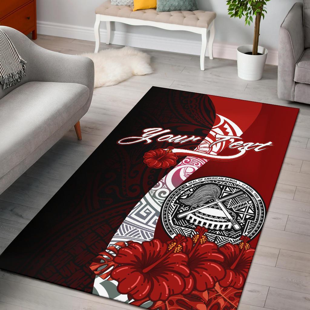American Samoa Polynesian Custom Personalised Area Rug - Coat Of Arm With Hibiscus-Myprintsy