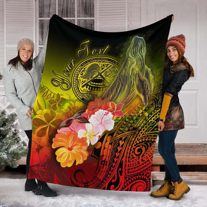 American Samoa Polynesian Custom Personalised Premium Blanket - Humpback Whale with Tropical Flowers-Myprintsy