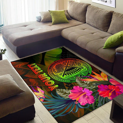American Samoa Polynesian Personalised Area Rug - Hibiscus and Banana Leaves-Myprintsy