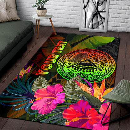 American Samoa Polynesian Personalised Area Rug - Hibiscus and Banana Leaves-Myprintsy