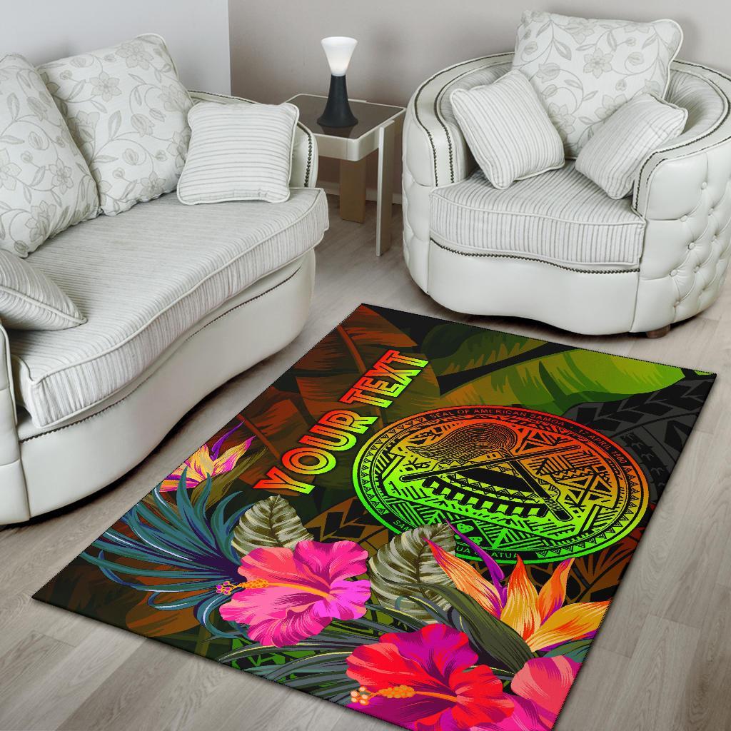 American Samoa Polynesian Personalised Area Rug - Hibiscus and Banana Leaves-Myprintsy