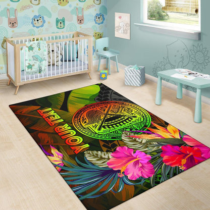 American Samoa Polynesian Personalised Area Rug - Hibiscus and Banana Leaves-Myprintsy