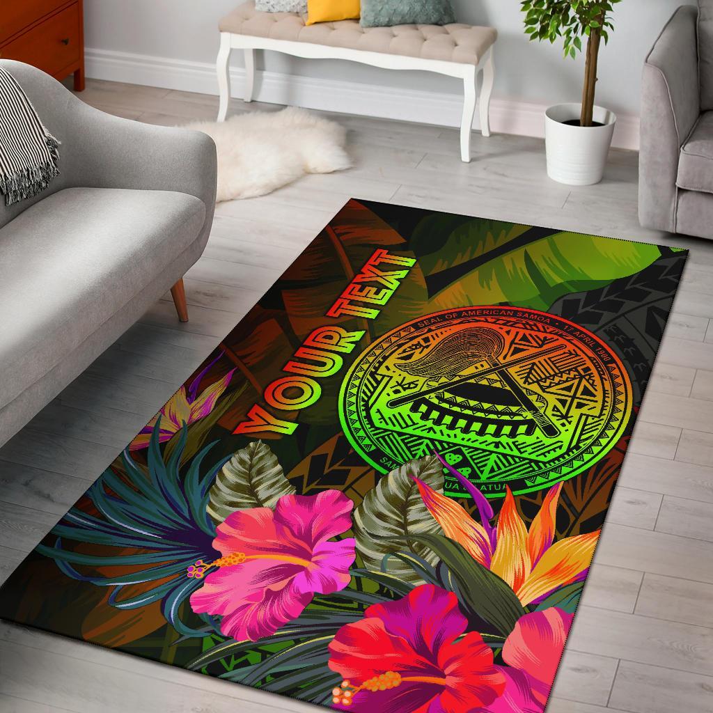 American Samoa Polynesian Personalised Area Rug - Hibiscus and Banana Leaves-Myprintsy