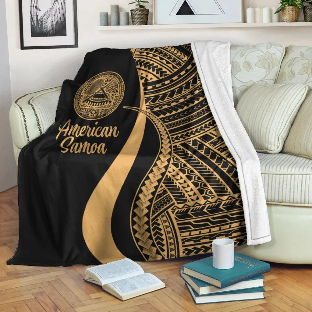 American Samoa Premium Blanket - Gold Polynesian Tentacle Tribal Pattern-Myprintsy