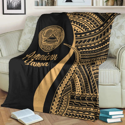 American Samoa Premium Blanket - Gold Polynesian Tentacle Tribal Pattern-Myprintsy