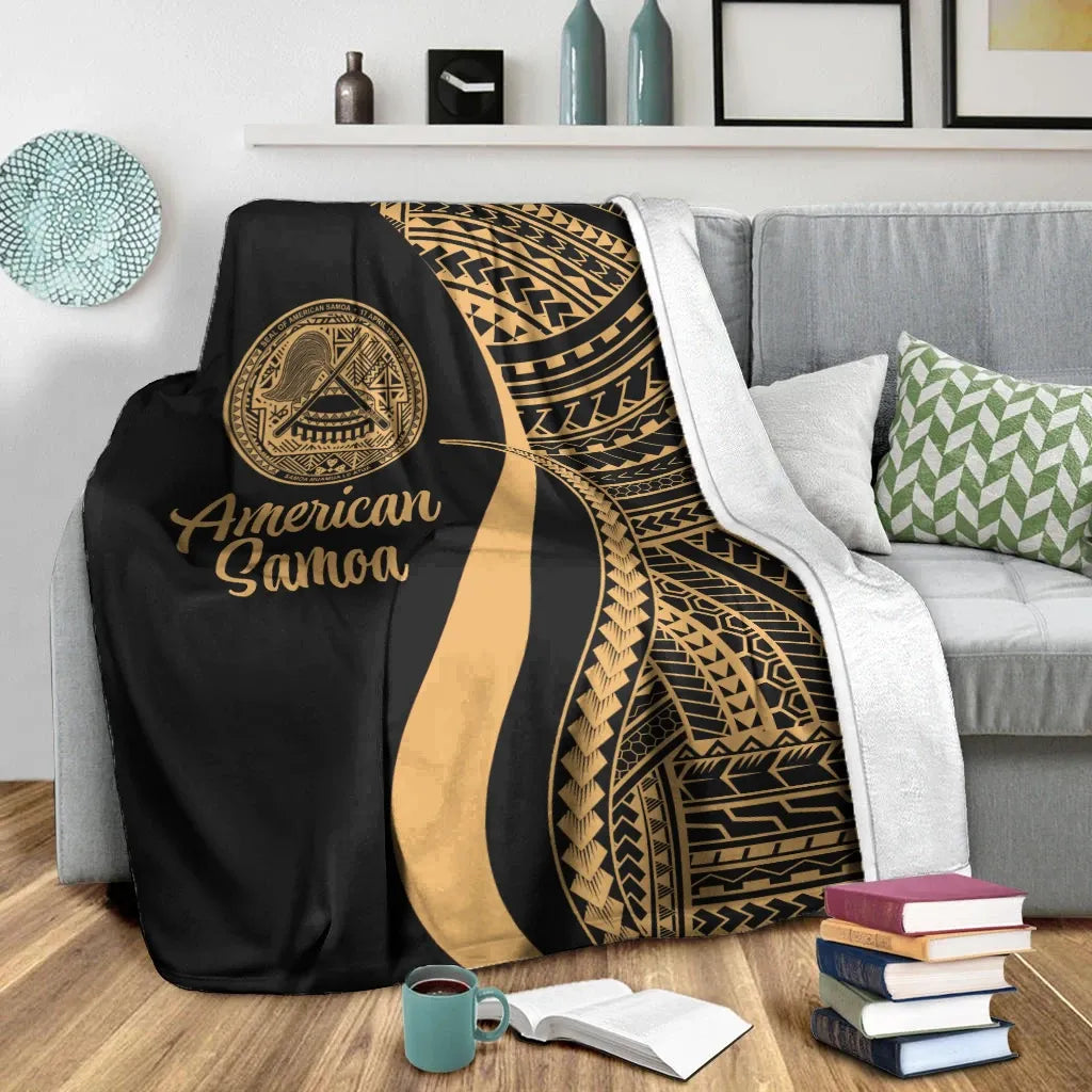 American Samoa Premium Blanket - Gold Polynesian Tentacle Tribal Pattern-Myprintsy