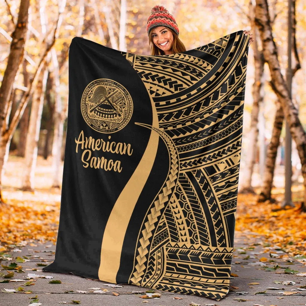 American Samoa Premium Blanket - Gold Polynesian Tentacle Tribal Pattern-Myprintsy