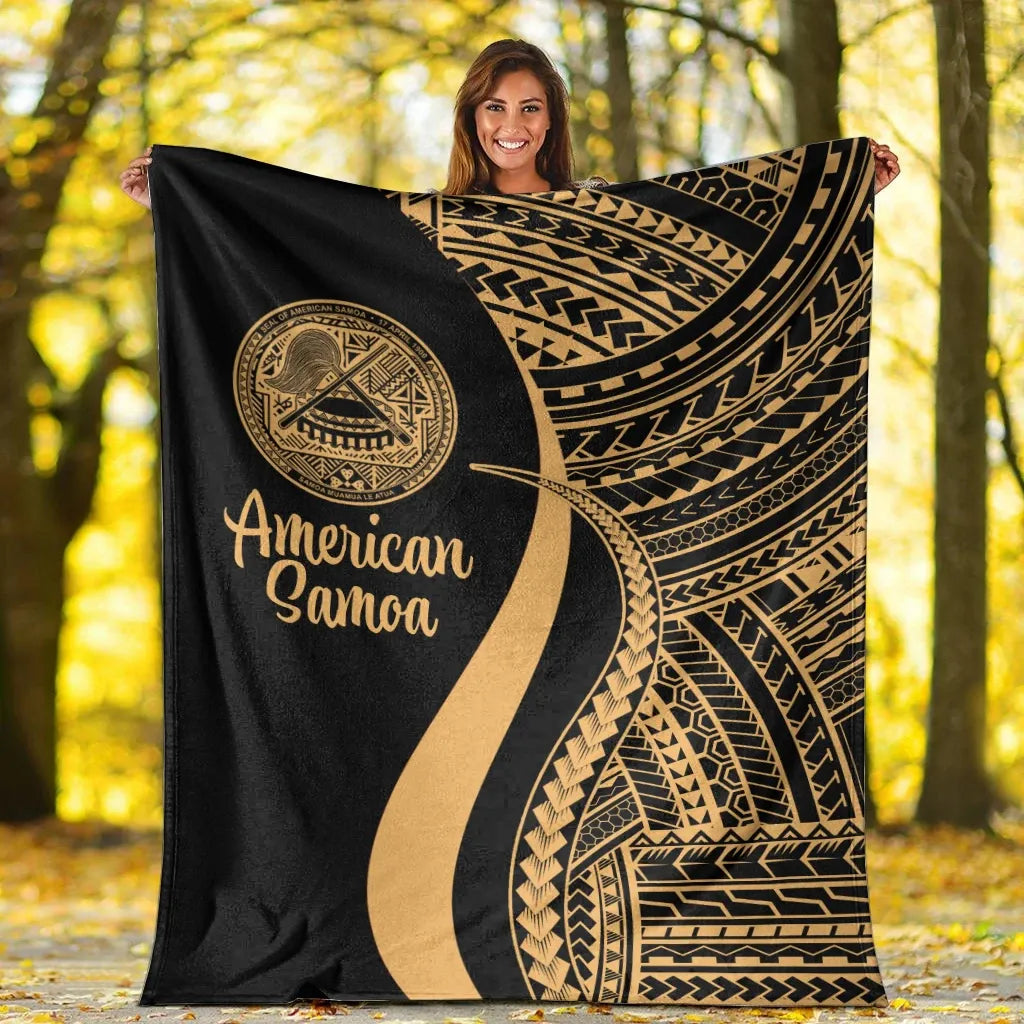 American Samoa Premium Blanket - Gold Polynesian Tentacle Tribal Pattern-Myprintsy
