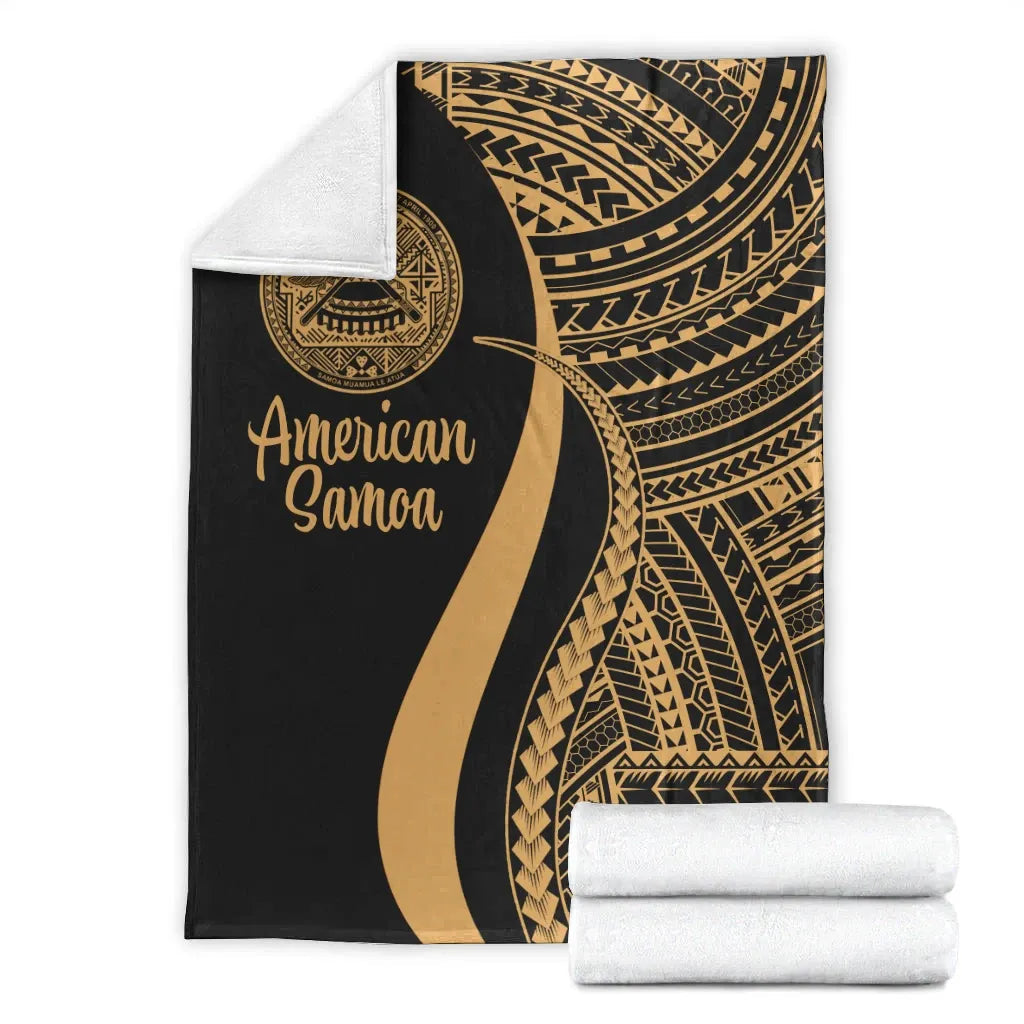 American Samoa Premium Blanket - Gold Polynesian Tentacle Tribal Pattern-Myprintsy