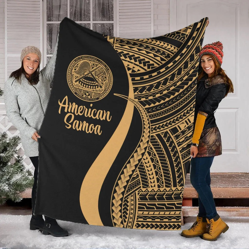 American Samoa Premium Blanket - Gold Polynesian Tentacle Tribal Pattern-Myprintsy
