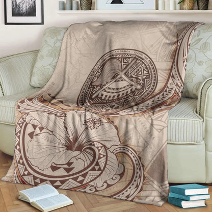 American Samoa Premium Blanket - Hibiscus Flowers Vintage Style-Myprintsy
