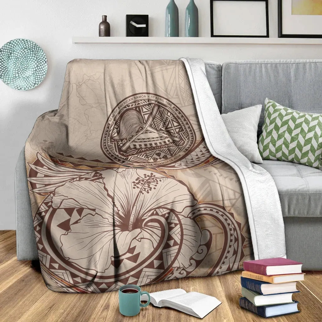 American Samoa Premium Blanket - Hibiscus Flowers Vintage Style-Myprintsy