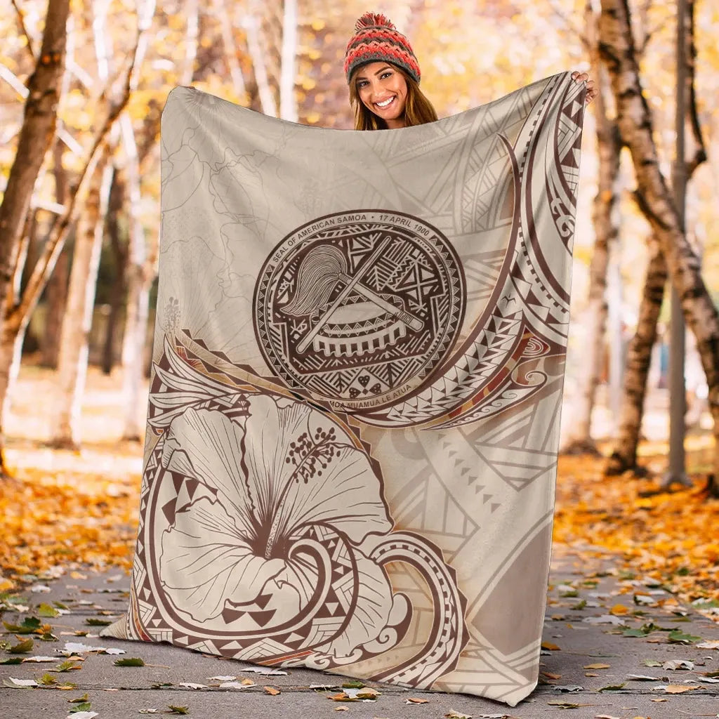 American Samoa Premium Blanket - Hibiscus Flowers Vintage Style-Myprintsy