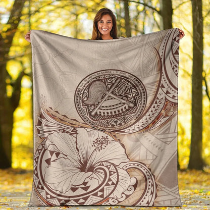 American Samoa Premium Blanket - Hibiscus Flowers Vintage Style-Myprintsy